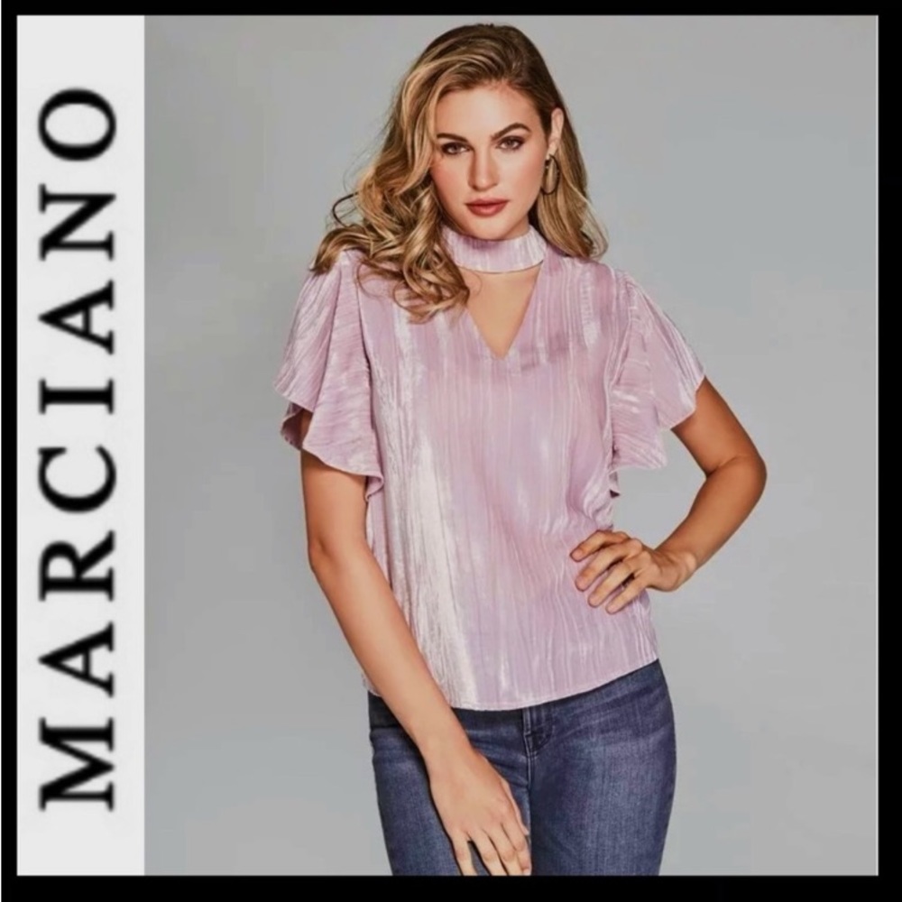 NWOT Marciano Flutter Sleeve Crushed Velvet Top